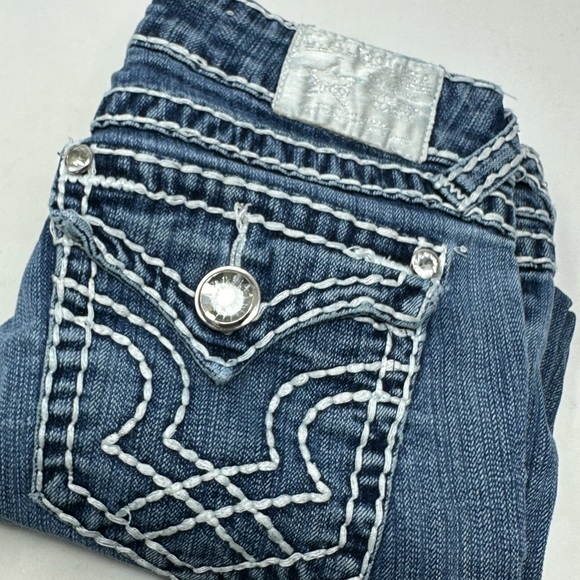 L.A. Idol Juniors Sz 5 Jean Capri Flap Pockets Blue Denim X7 - Picture 1 of 6